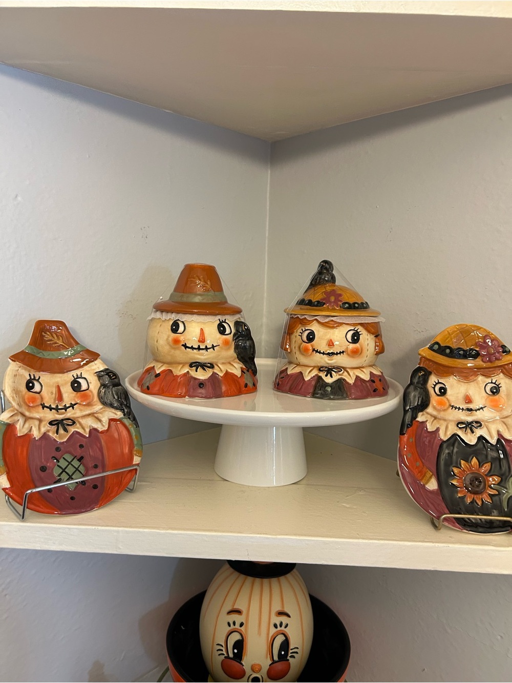 Joanna Parker Fall Scarecrow Jars & Plates New Set - Orange Harvest Decor